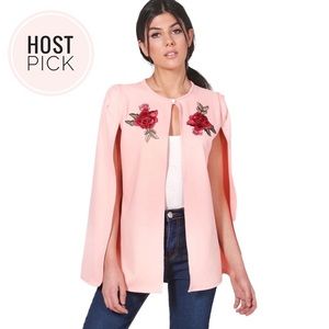 Boohoo Light Pink Embroidered Floral Cape Size 6